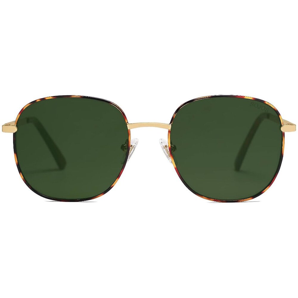 Classic Trendy Square Sunglasses for Women Men , Dark Tortoise/Green